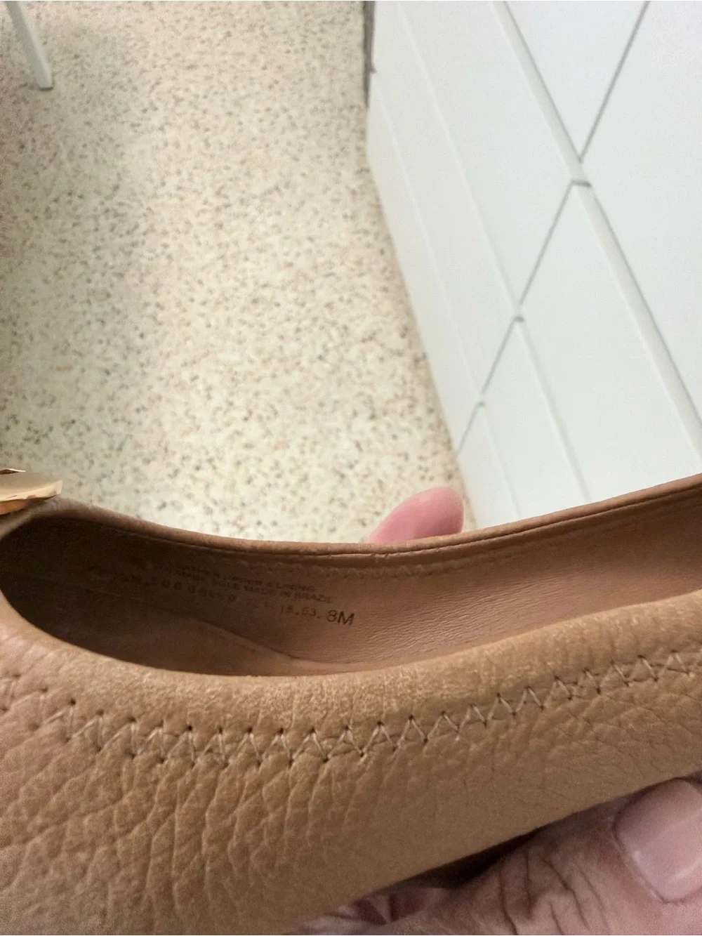 Tory Burch Camel Leather Peep-Toe wedges with Gold Logo Medallion